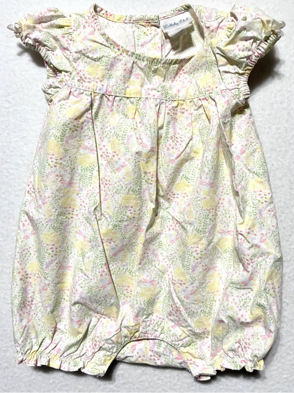 Lullaby Club Baby Bubble Romper Yellow Pastel Floral & Insect Design Size 6M